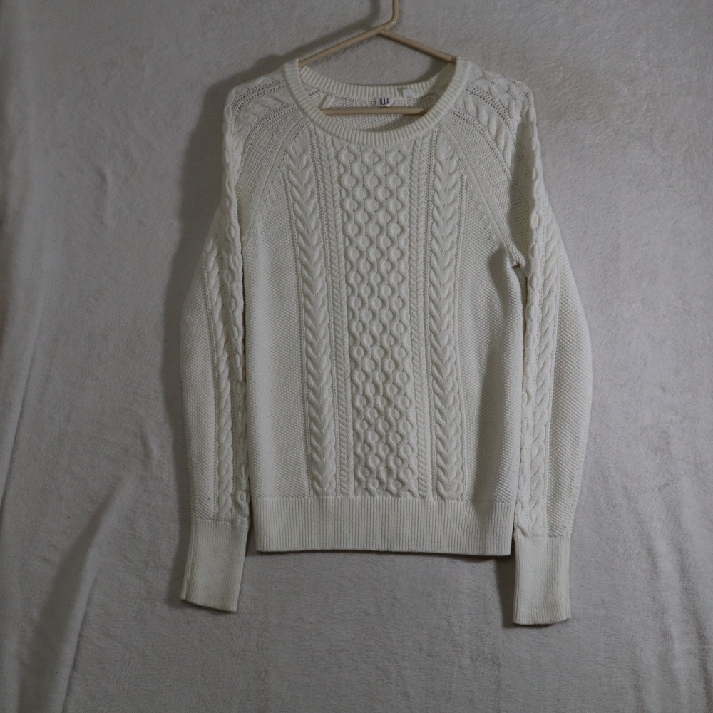 Gap Womens S Cream Ivory Cable Knit Fisherman Sweater Crewneck Raglan Pullover